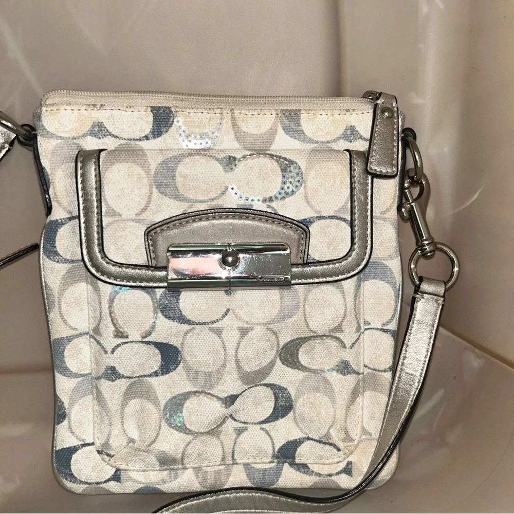 Coach Beige and Silver Crossbody Bag